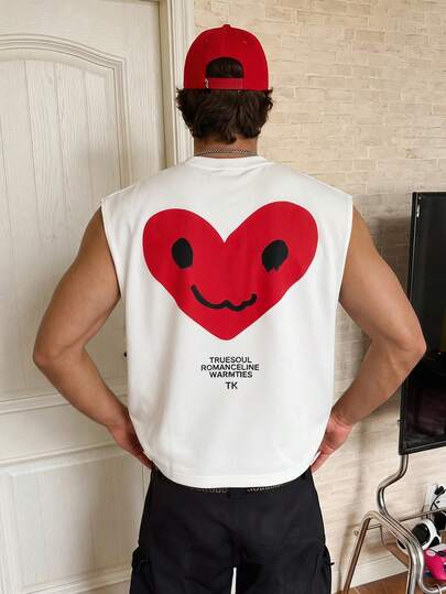 TOKVUE Men's Heart & Letter Print Tank Top