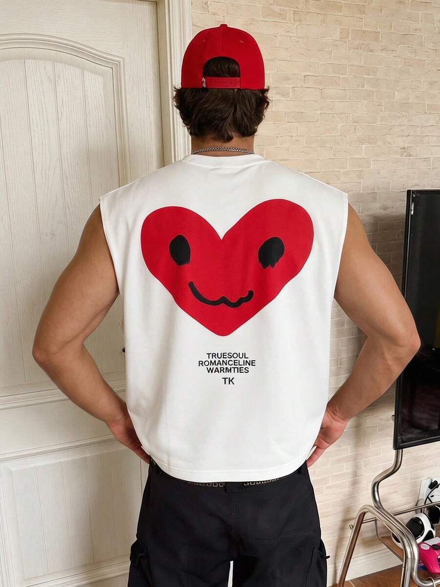 TOKVUE Men's Heart & Letter Print Tank Top - White - View 1