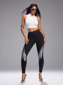 Innovista Innovista Kontrastfarbige Mesh-Patchwork-Skinny-Leggings mit hoher Taille - Schwarz - Übersicht 10