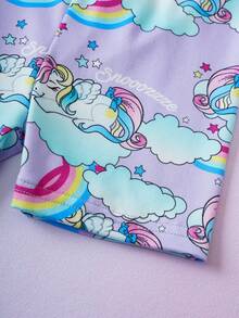 My Little Pony X SHEIN 女婴独角兽印花短袖上衣和短裤贴身睡衣套装 - 淡紫色 - 查看 6