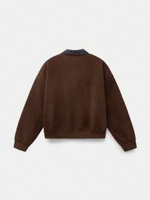 ESTAVOR Men's Standard Size Black Pullover Pullover Sweatshirt With Embroidered Collar, Casual For Spring & Autumn - Brown - View 3