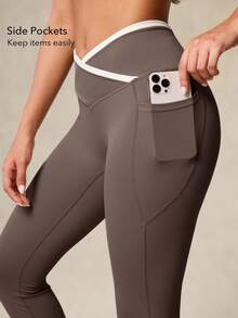 OutZeal Pantalones de mujer para exteriores, gimnasio, yoga, senderismo, de secado rápido y transpirables, con cintura cruzada y piernas acampanadas, leggings deportivos para primavera y verano - Marrón - Ver 5