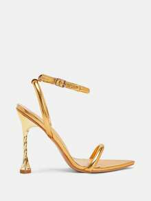 Glitzique Sandal Wanita Bertali Lancip dengan Hiasan Emas, Sandal Pesta Transparan & Glamor, Cocok untuk Acara Keluar Rumah - Emas - View 5