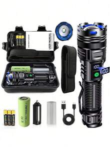 Poslani 高流明可充电手电筒，100000 流明 LED 手电筒 XHP70.2 USB 超亮手电筒，电池供电，强力手持手电筒，适用于紧急情况和露营，IP67 防水 - Upgraded version - 查看 11