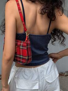 DAZY Lace Patchwork Polka Dot Full Print V-Neck Ladies Camisole Going Out Tops Y2k - Navy Blue - View 2