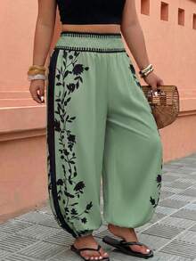Weeklong Plus Size Women Casual Printed High Waist Drawstring Ankle Length Pants, Suitable For Spring/Summer Everyday Wear & Vacation Fall - Multicolor - View 5