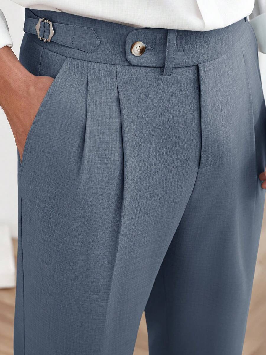 Core Aspect Men's Solid Color Casual Straight Leg Ankle Pants Without Belt Loops - Blue - View 1