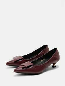 Bholvia Women Pointed Toe Stiletto Heel Short Pumps, Versatile Office Work Shoes For Spring Autumn,Elegant,Kitten Heels - Burgundy - View 6