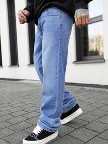 Artur Kramer Quần jeans nam dáng rộng, chất liệu dày vừa phải, phong cách đường phố cổ điển, màu xanh dương. - Màu xanh lam - Xem 6
