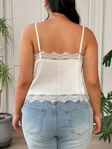 SHEIN EZwear Plus Size Women Lace Patchwork Casual Versatile Daily Wear Camisole Top - Apricot - View 2