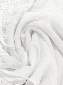 SHEIN LUNE CURVE 大码女式撞色蕾丝插肩短袖休闲衬衫 - 白色 - 查看 4
