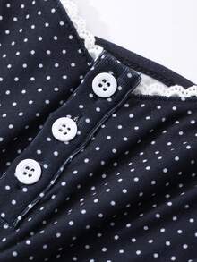 DAZY Lace Patchwork Polka Dot Full Print V-Neck Ladies Camisole Going Out Tops Y2k - Navy Blue - View 3