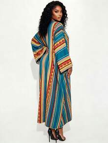 Maweii Đầm maxi Kaftan in họa tiết retro châu Phi cỡ lớn dành cho phụ nữ, áo Abaya tay cánh dơi cổ chữ V cỡ lớn, đầm dài rộng in họa tiết retro kẻ sọc dành cho phụ nữ châu Phi có thân hình đầy đặn, trang phục thường ngày và dự tiệc. - Nhiều màu - Xem 3