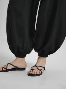 Ontre 2026 New Black Elastic Waist Lantern Pants, Versatile Summer Suitable For Beach, Holiday, Country Music Festival, Urban Commute, Casual, Elegant, Minimalist Style For Women - Black - View 7