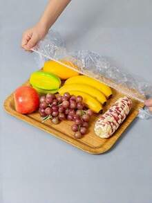 SHEIN 10/50/100pcs Transparent Plastic Food Tray Covers: Suitable For Trays Smaller Than 70cm/27.6in In A+B Size - Multicolor - View 7