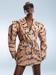Aveloria GENKIRA Áo blazer nữ họa tiết da báo đen trắng tương phản, dáng rộng, vai rộng, thiết kế tối giản, có cấu trúc, eo thắt, phong cách thường ngày, thanh lịch, đa năng. - Nhiều màu - Xem 1