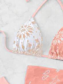 Swim Vcay Bộ bikini hai mảnh gợi cảm buộc dây cổ và quần tam giác dành cho nữ mùa hè đi biển, kèm váy ngắn. - Hồng - Xem 3