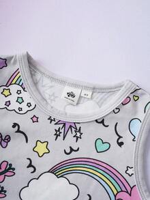 My Little Pony X SHEIN Young Girl Cartoon Print Round Neck Casual Vacation Dress - Grey - View 3