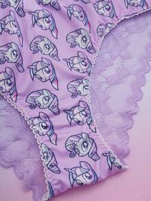 My Little Pony X SHEIN Bộ đồ lót nữ in hình hoạt hình, dây đeo điều chỉnh được, thích hợp mặc hàng ngày. - Màu tím hoa cà - Xem 11