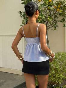Muchica 女士休闲度假波点V领吊带背心，适合外出、街头风、Y2K风格以及春夏穿搭 - 藏蓝色 - 查看 2