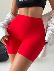 SuitURBody 女士字母印花休闲安全短裤 - 紅色 - 查看 4