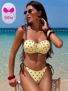 Voyashape Set bikini da donna sexy con ferretto, push-up, con imbottitura, spalline, nodo laterale in vita, adatto per primavera/estate - Giallo - Visualizzare 3