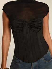 SHEIN BAE Áo croptop lưới xuyên thấu gợi cảm dành cho nữ, thanh lịch cho câu lạc bộ, hẹn hò, tiệc sinh nhật, mùa xuân/hè. - màu đen - Xem 7