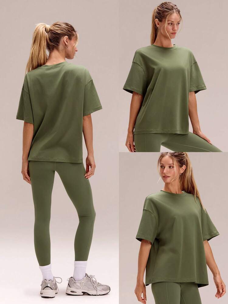 Pima Cotton Unisex Short Sleeve Round Neck Oversized Tee Daily Casual