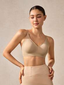 Veilyse Áo ngực dán không dây không đường may màu nude chất liệu jelly, thoải mái & mềm mại, thời trang cho nữ, phù hợp mặc hàng ngày quanh năm cho mùa hè - Màu be - Xem 10