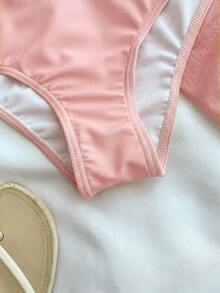 Girls Floral Print Bikini 3 PiecesSets, Suitable For Beach, Hawaii, Vacation - Pink - View 4