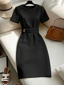 Women Midi Dresses - Black - View 4