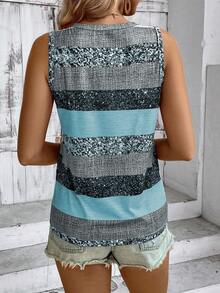 EMERY ROSE Women's Striped V-Neck Casual Tank Top, Random Print - Multicolor - View 2
