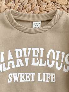 SHEIN 2pcs Setelan Bayi Perempuan Lucu Warna Abu-abu dengan Motif Huruf, Lengan Panjang dan Celana, Musim Gugur/Musim Dingin - Khaki - View 3