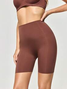 SHEIN Solid Color High Waist Seamless Shapewear Bottom - Brown - View 6