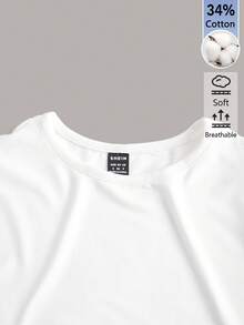 SHEIN BASICS 女款素色修身短版圓領T恤上衣 白色短版上衣 - 白色 - 查看 3