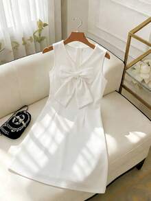Tween Girl Red Solid Sleeveless Homecoming Dress Halloween Outfit Fall Style US Fall Style - White - View 2