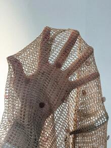 StreetHx Women's Summer Khaki Mesh Beaded Hollow Shoulder Top - Khaki - View 7