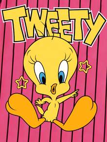 LOONEY TUNES X SHEIN GraphicGems 少女竖条纹撞色圆领设计，夏季前后卡通印花连衣裙 - 玫紅色 - 查看 3