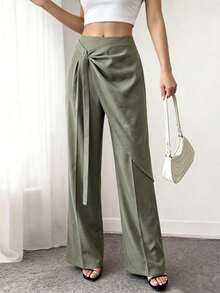 Selianne Plus Size Women Casual Wrap Style Solid Color Jumpsuit Pants For Daily, Work, Vacation - Green - View 4