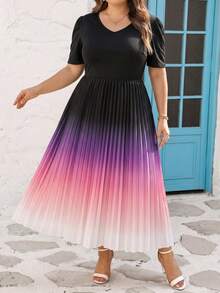 SHEIN CURVE+ Váy ngắn tay dài dáng suông, size US22, thích hợp cho lễ hội âm nhạc, kỳ nghỉ biển, phong cách bohemian mùa hè, thường ngày, in hoa, phối nhiều mảnh. - Nhiều màu - Xem 5