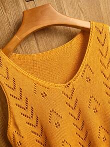 EMERY ROSE Women's Solid Color Hollow V-Neck Sleeveless Knit Top Beach Vacation Golden Yellow Summer Tropical - Pale Yellow - View 7