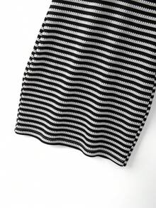 SHEIN LUNE Women's Summer Casual Sexy Black And White Striped Halter Neck Hollow Out Knit Bodycon Mini Dress Goin Out Beach - Black and White - View 4