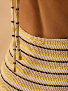Aralina 1 Piece Summer Spring Swim Vacation Beach Swimsuit Boyleg Stripe Texture Sexy One Piece - Yellow - View 7