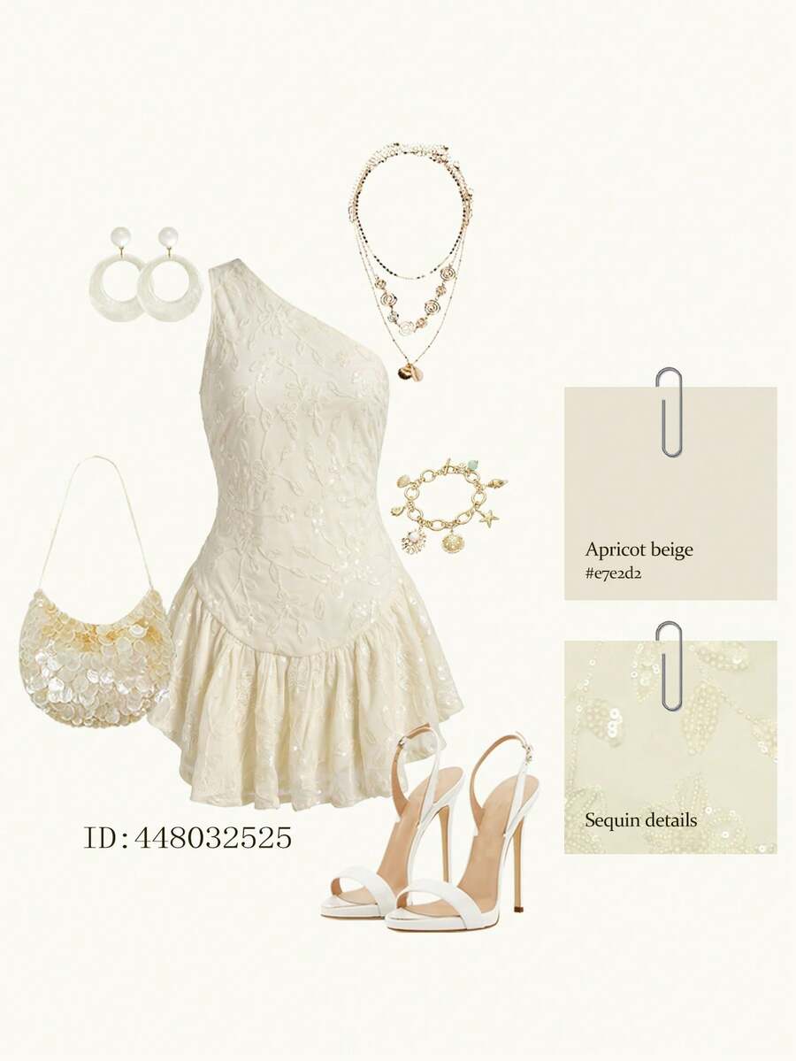 Glamine Đầm ngắn hở lưng gợi cảm đính sequin thêu dành cho nữ, thích hợp cho mùa hè. - Màu be - Xem 1