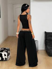 Coolane Conjunto de 2 piezas para mujer de estilo Y2K Gyaru, top de tirantes ajustado con aberturas y pantalones holgados de cintura baja, ropa deportiva casual de uso diario y estilo callejero para conciertos de verano - Multicolor - Ver 6