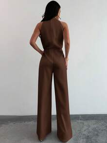 Firerie Quần ống rộng ôm dáng màu trắng thanh lịch không tay cổ tàu đính ngọc trai dành cho nữ, bộ jumpsuit trắng lãng mạn đính ngọc trai, jumpsuit không tay, thời trang công sở nữ, lễ tốt nghiệp, đồng phục giáo viên, trang phục xuân hè thu, thanh lịch, đi làm, hẹn hò, tiệc tùng, lễ hội âm nhạc, mùa cưới, tốt nghiệp, dạ hội, biểu diễn, hòa nhạc, trang phục công sở, tựu trường, tiệc thường niên, sinh nhật nữ, trang phục ngày lễ - màu nâu - Xem 8