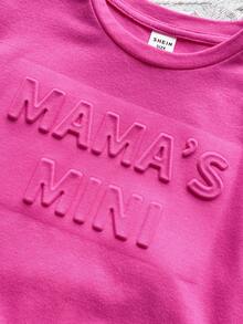 SHEIN Bộ đồ mặc nhà thoải mái cho bé gái, gồm áo cổ tròn và quần legging màu hồng, in chữ "Mommy's Baby" (Con yêu của mẹ). - Màu Hồng Tươi - Xem 2