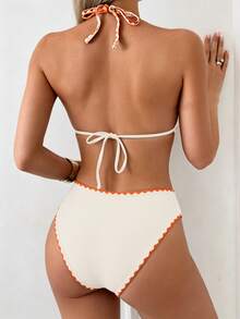 Swim Vcay 女款兩件式比基尼泳衣，掛脖綁帶，花卉印花，時尚休閒度假游泳套裝 - 彩色 - 查看 2