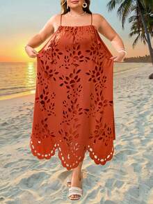 SHEIN CURVE+ Đầm dệt màu trơn phong cách Bohemian dành cho nữ, cỡ US22, thích hợp cho lễ hội âm nhạc, kỳ nghỉ biển, trang phục Bohemian cho lễ hội âm nhạc. - trái cam - Xem 10