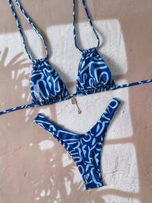 Swim Basics 女士夏季随机花卉印花吊带金属装饰性感比基尼套装 - 彩色 - 查看 5